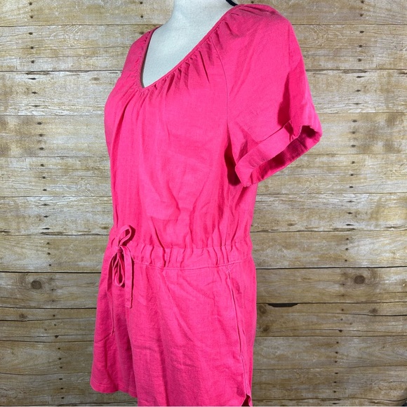 Universal Thread Hot Pink Linen Blend Shorts Romper XS Pockets V Neck Tie Waist - Picture 4 of 9